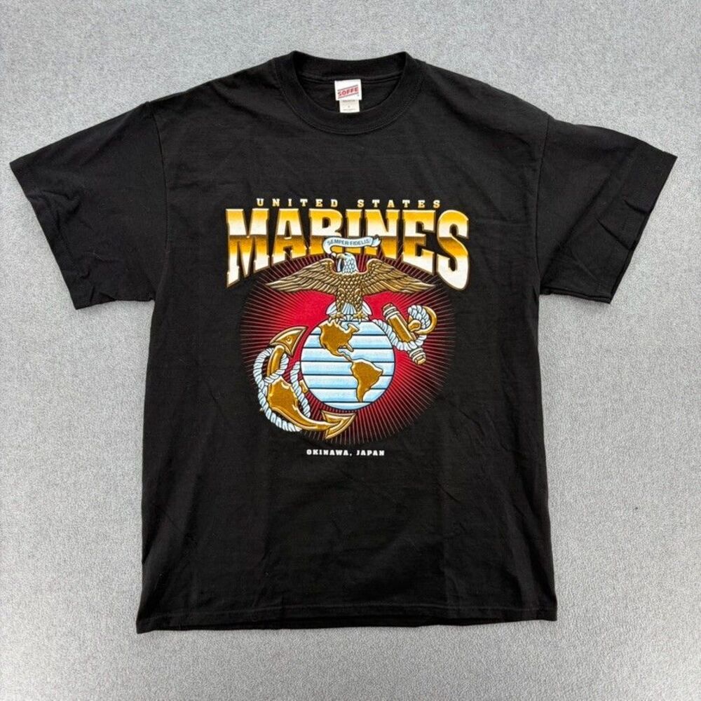 US Marines Okinawa Japan T Shirt Large Soffe Semper Fidelis Military Graphic Tee